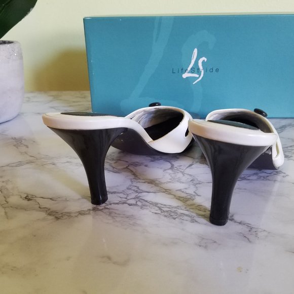 Life Stride Black & White Slide Open Back heels - Picture 2 of 5
